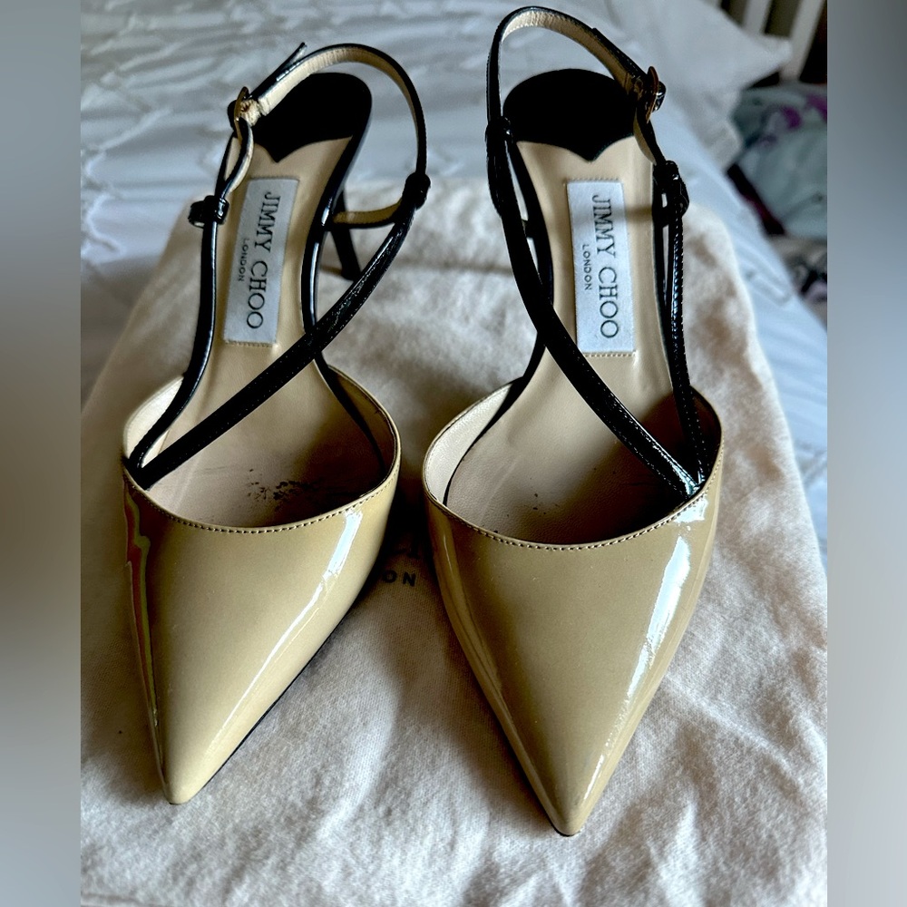 Jimmy Choo Nude & Black Patent Leather Heels Size 36.5